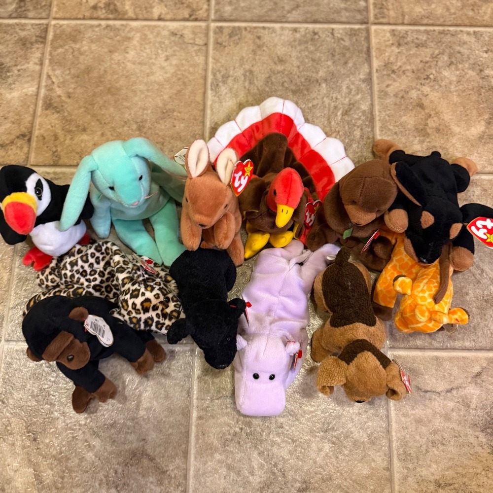 Lot of 12 Ty Beanie Babies Vintage Plush Collection Pouch Hippity Gobbles Multi - Picture 5 of 16